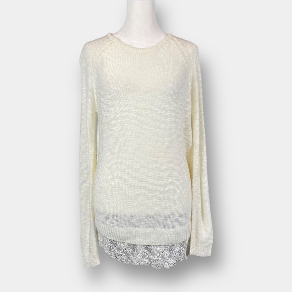 Lace Back Vented Sweater Long Sleeve Cream Size Large - Picture 5 of 8